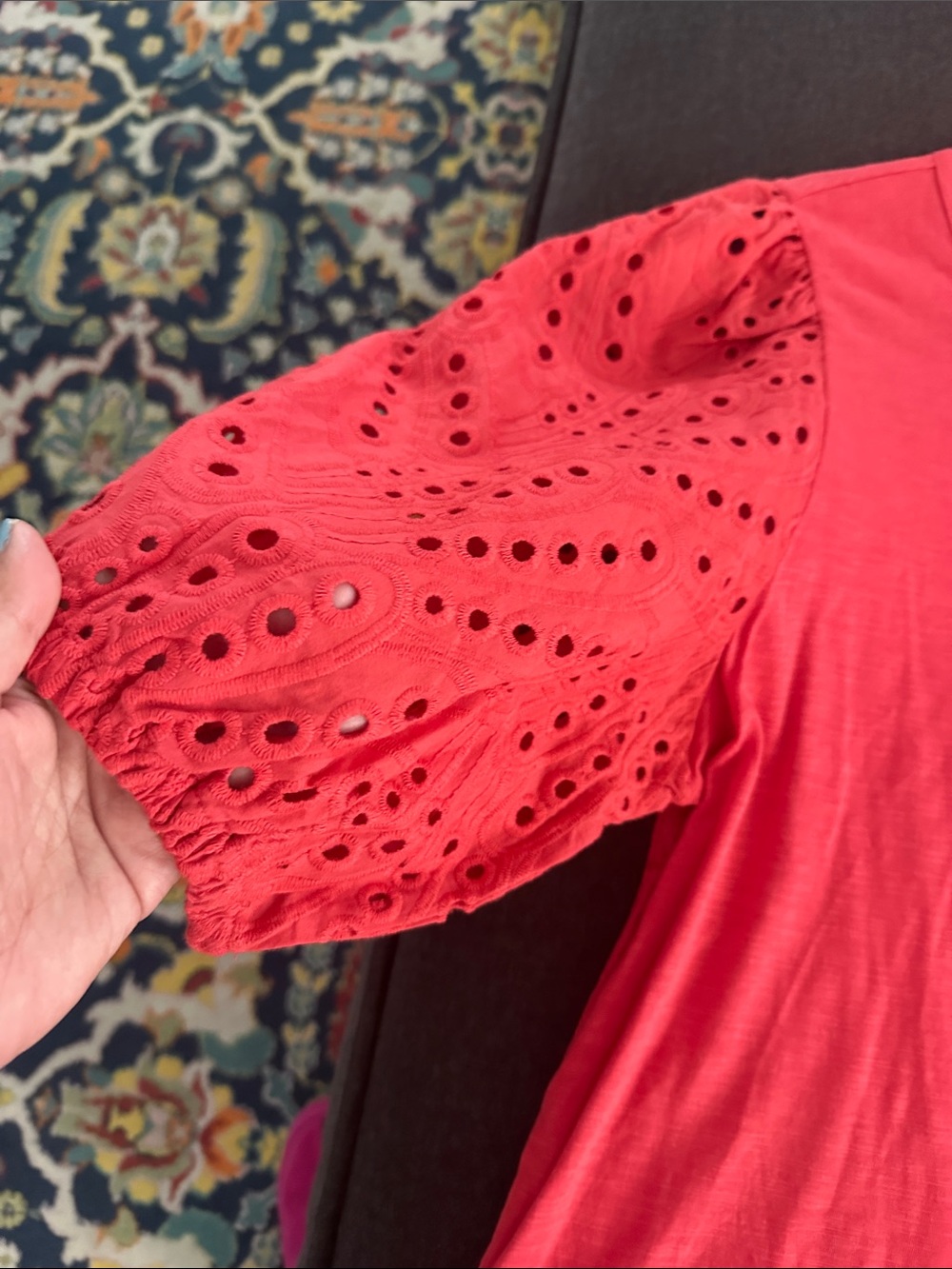 Design History Red Eyelet Puff-Sleeve Tee - Picture 3 of 6